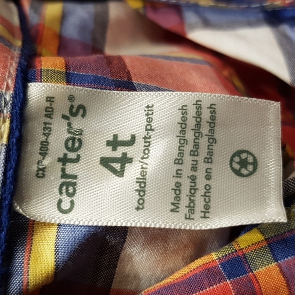 Carter's boys size 4T long sleeve plaid button down shirt New - Picture 3 of 4
